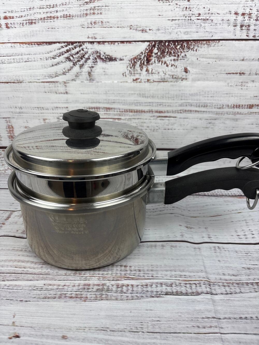 VTG Saladmaster 18-8 Tri-Clad Stainless Steel 8" Saucepan Strainer Vapo Lid Set